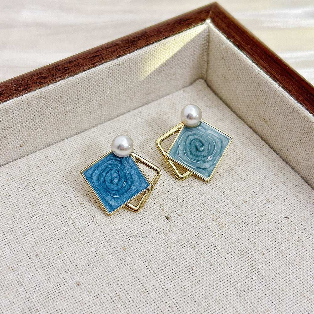 Geometric Drop Oil Contrast Color Haze Blue Ear Studs - Novair-product name