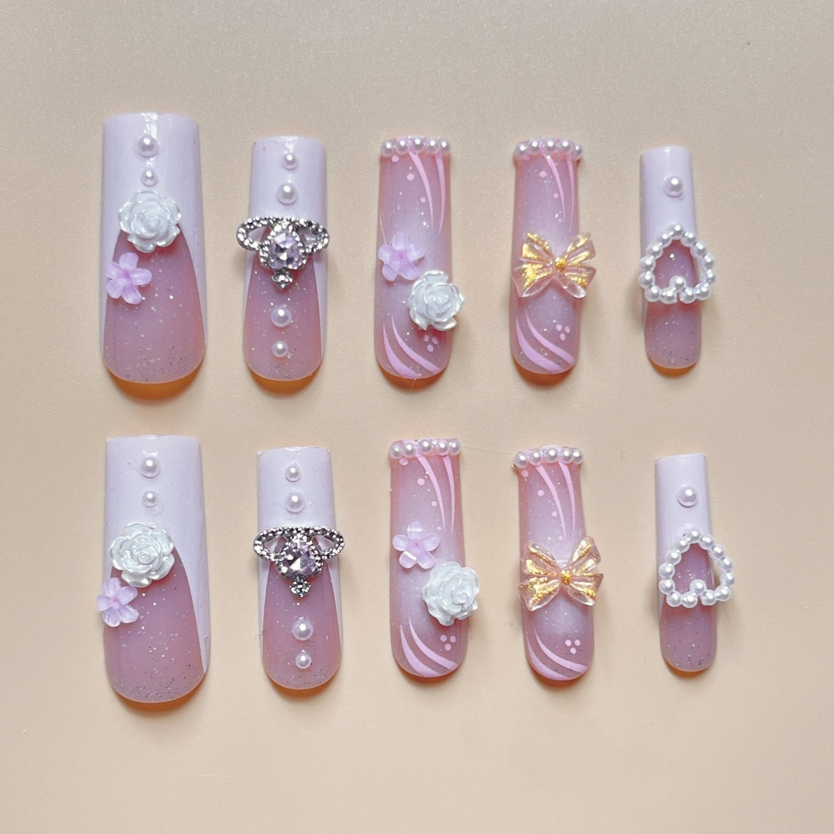 Rectangular Diamond Multi-diamond Press Fake Nails - Novair-product name