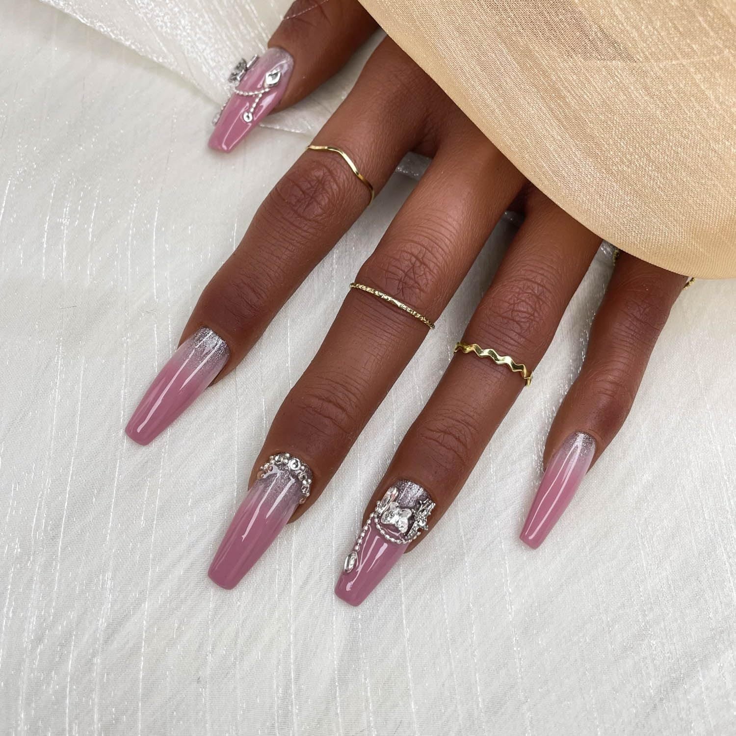 GGDDSHA Handmade Press On Nails, Luxury & Custom FakeNails 3D Handmade Reusable UV Finished False Nails, Hand-Painted Nail,Lavender Luster - Novair-product name