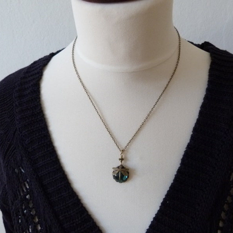 Creative Retro Dragonfly Green Crystal Ladies' Pendant Necklace - Novair-product name