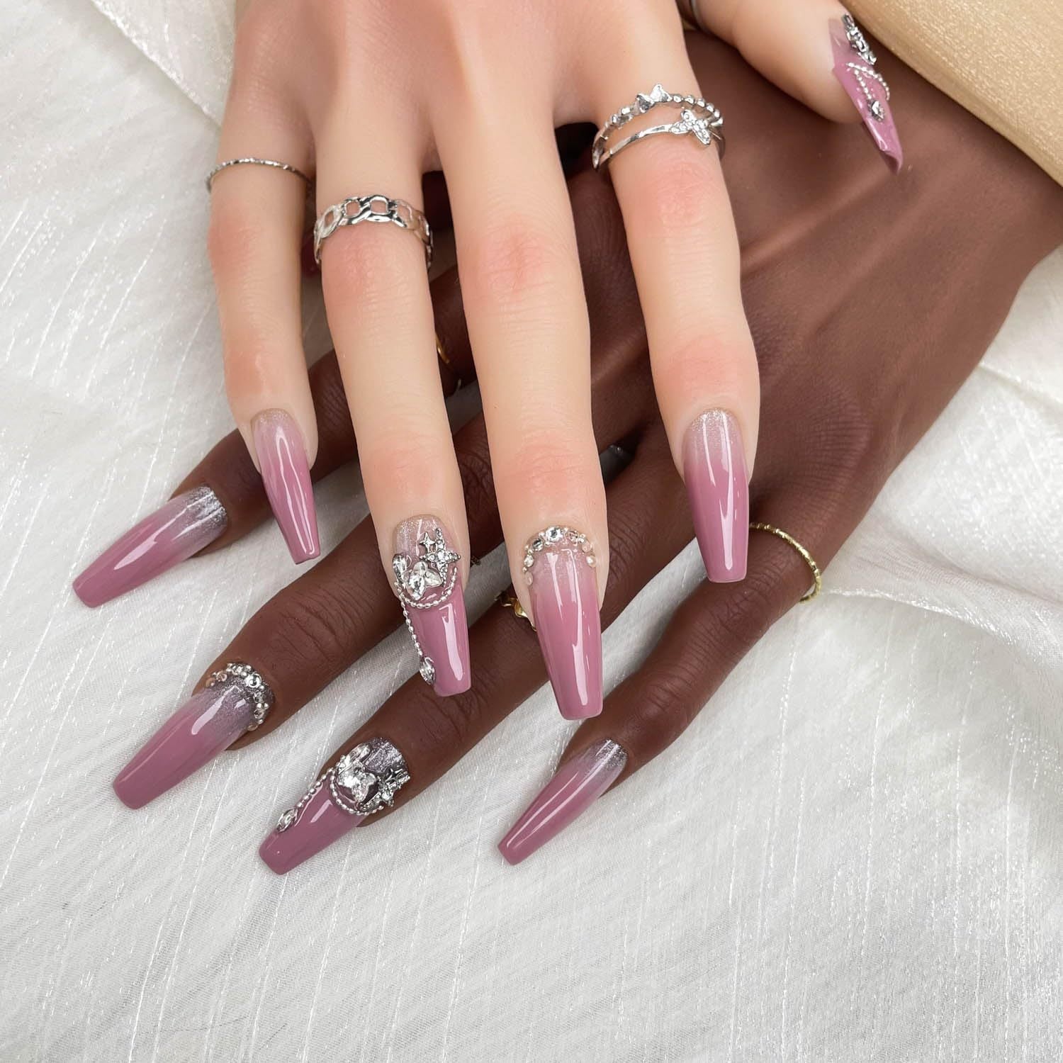 GGDDSHA Handmade Press On Nails, Luxury & Custom FakeNails 3D Handmade Reusable UV Finished False Nails, Hand-Painted Nail,Lavender Luster - Novair-product name