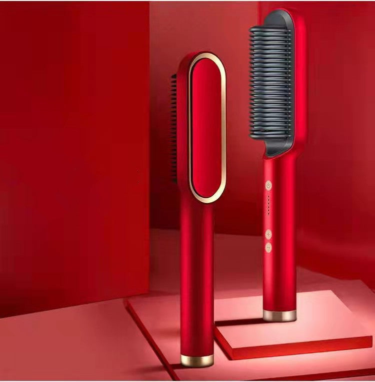 New 2 In 1 Hair Straightener Hot Comb Negative Ion Curling Tong Dual-purpose Electric Hair Brush - Novair-product name