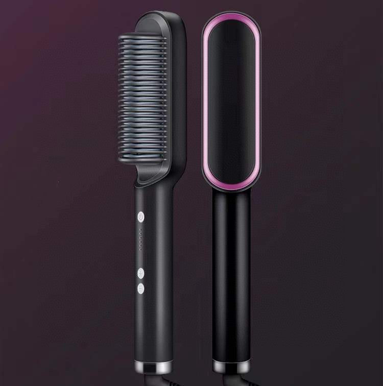 New 2 In 1 Hair Straightener Hot Comb Negative Ion Curling Tong Dual-purpose Electric Hair Brush - Novair-product name