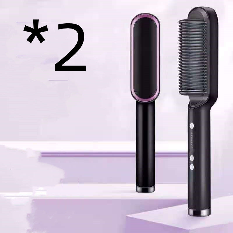 New 2 In 1 Hair Straightener Hot Comb Negative Ion Curling Tong Dual-purpose Electric Hair Brush - Novair-product name