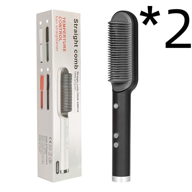 New 2 In 1 Hair Straightener Hot Comb Negative Ion Curling Tong Dual-purpose Electric Hair Brush - Novair-product name