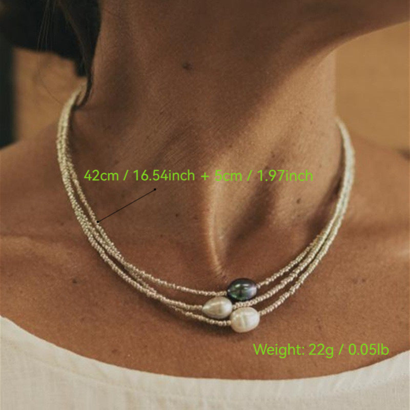 Artistic Vintage Bead Necklace Natural Freshwater Pearl - Novair-product name