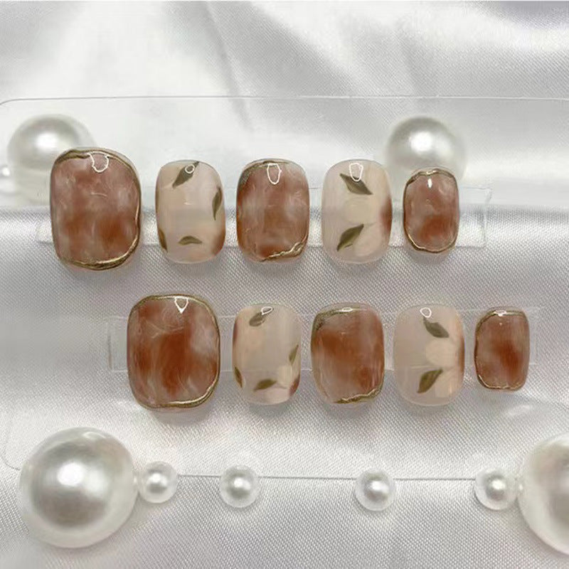 Handmade Camellia Wearing Nail Art Fake Nails Removable - Novair-product name