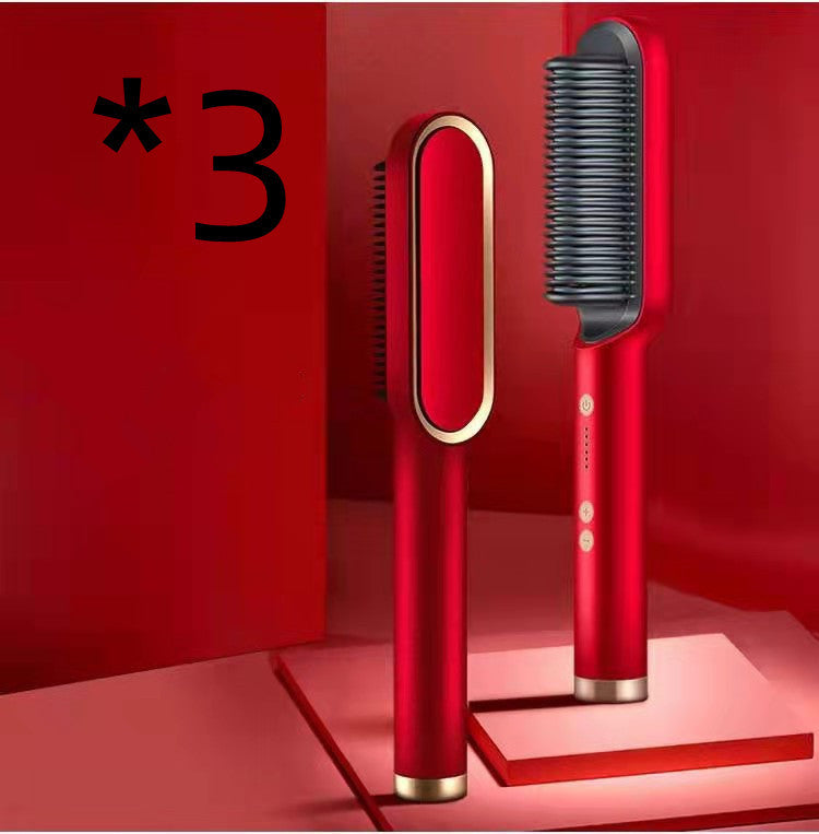New 2 In 1 Hair Straightener Hot Comb Negative Ion Curling Tong Dual-purpose Electric Hair Brush - Novair-product name