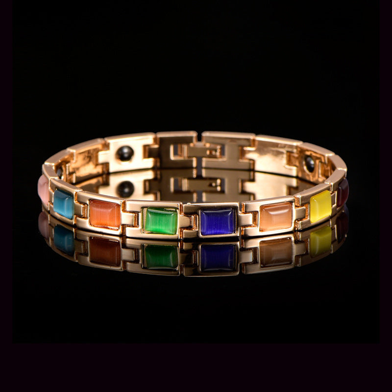 Gold-plated opal and turquoise magnet health bracelet - Novair-product name