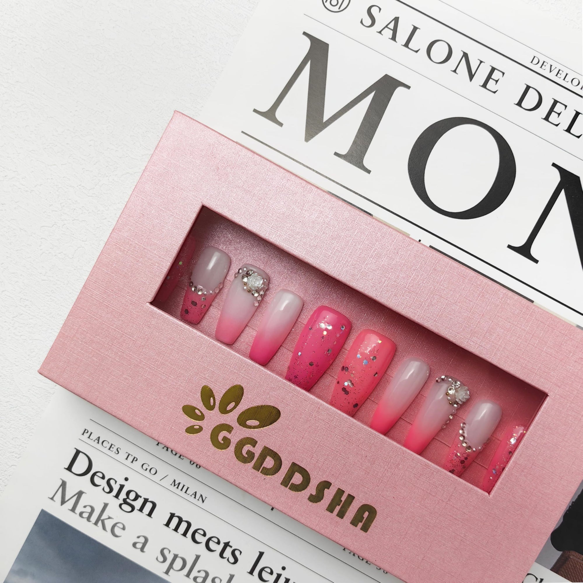 GGddsha Nails Handmade Pmma Acrylic Nails Press On NailsShort Reusable Fake False Nails Kit With Box Gifts ForWomen,Blush Elegance - Novair-product name
