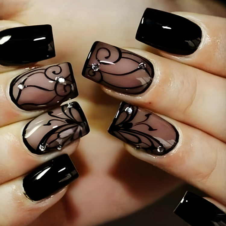 Dark Ins Style Black Vine Wearing Nails And Nails - Novair