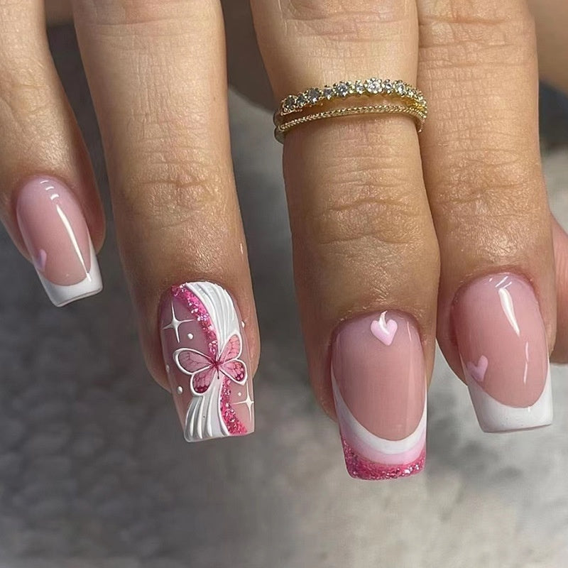 Purple French Armor Pattern Nails French - Novair-product name