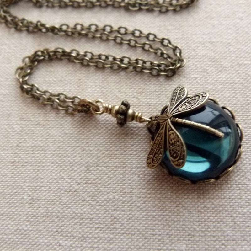Creative Retro Dragonfly Green Crystal Ladies' Pendant Necklace - Novair-product name
