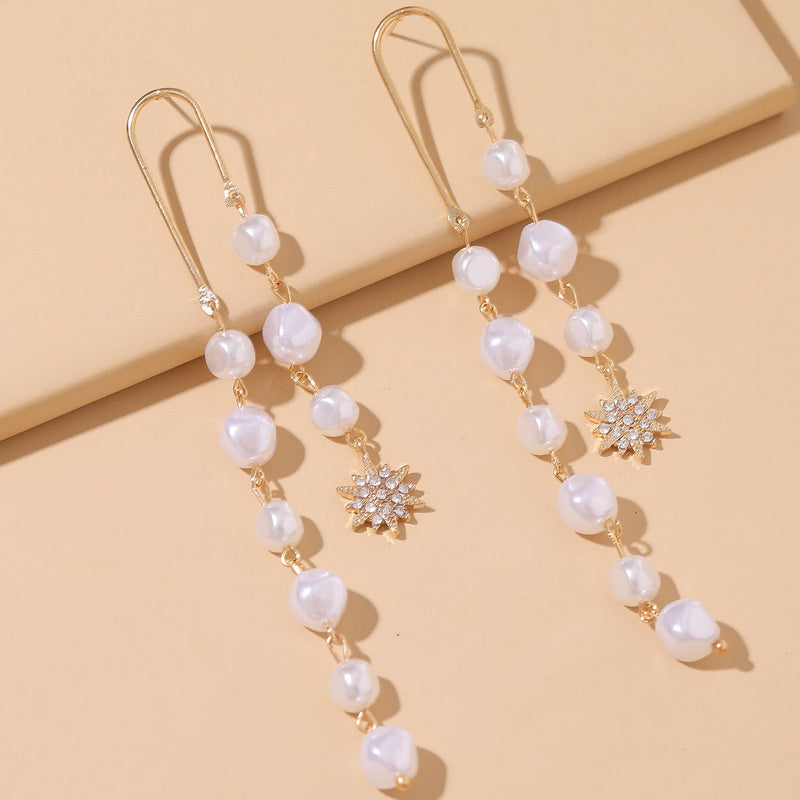 European And American Style Long Tassel Pearl Chain Earrings - Novair-product name