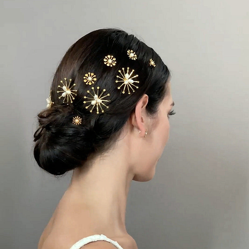 Bridal Hair Accessories INS Net Star Burst Pearl Hairpin