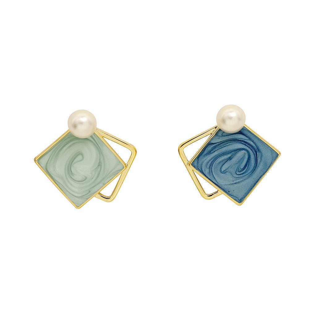 Geometric Drop Oil Contrast Color Haze Blue Ear Studs - Novair-product name