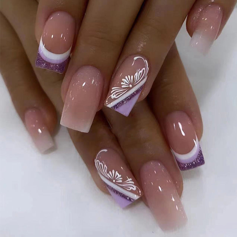 Purple French Armor Pattern Nails French - Novair-product name
