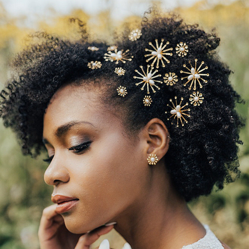 Bridal Hair Accessories INS Net Star Burst Pearl Hairpin