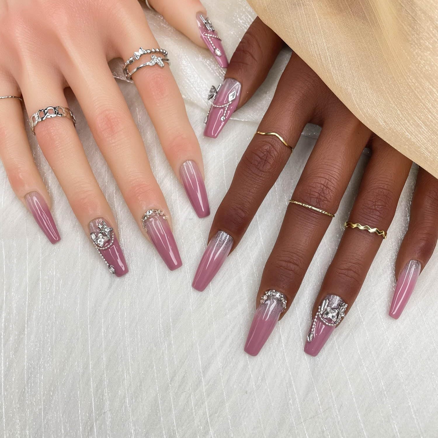 GGDDSHA Handmade Press On Nails, Luxury & Custom FakeNails 3D Handmade Reusable UV Finished False Nails, Hand-Painted Nail,Lavender Luster - Novair-product name
