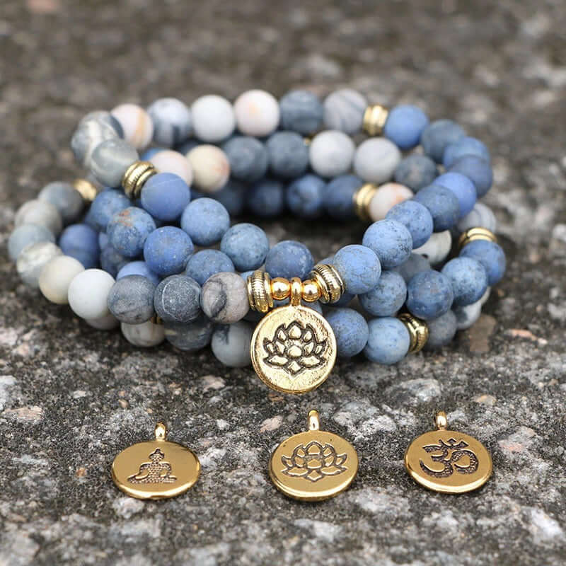 Amazon Stone Tiger Eye Stone Bracelet Necklace 108 Buddha Beads Lotus Bracelet - Novair-product name