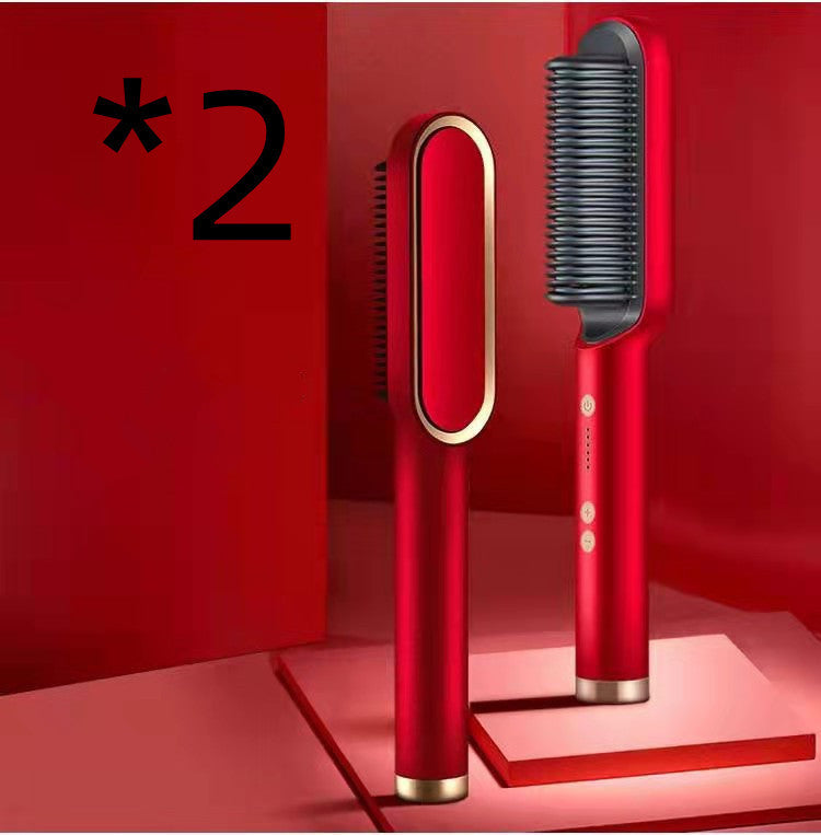 New 2 In 1 Hair Straightener Hot Comb Negative Ion Curling Tong Dual-purpose Electric Hair Brush - Novair-product name