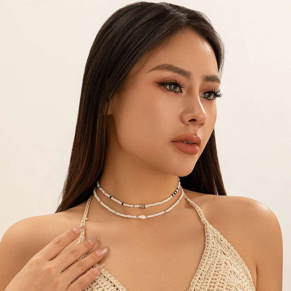 Mixed Color Bead Simple Conch Multi-layer Necklace - Novair-product name