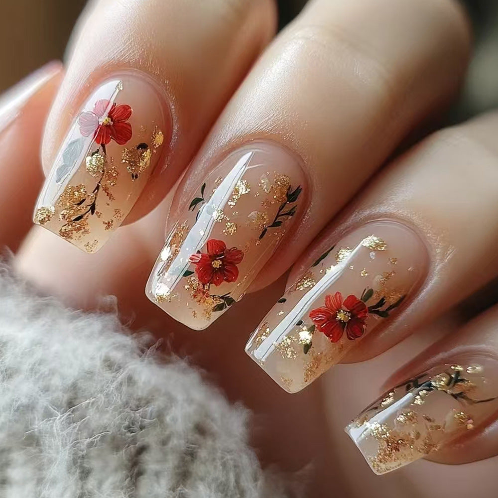Gold Glitter Nail Tips Red Rose Nails - Novair-product name