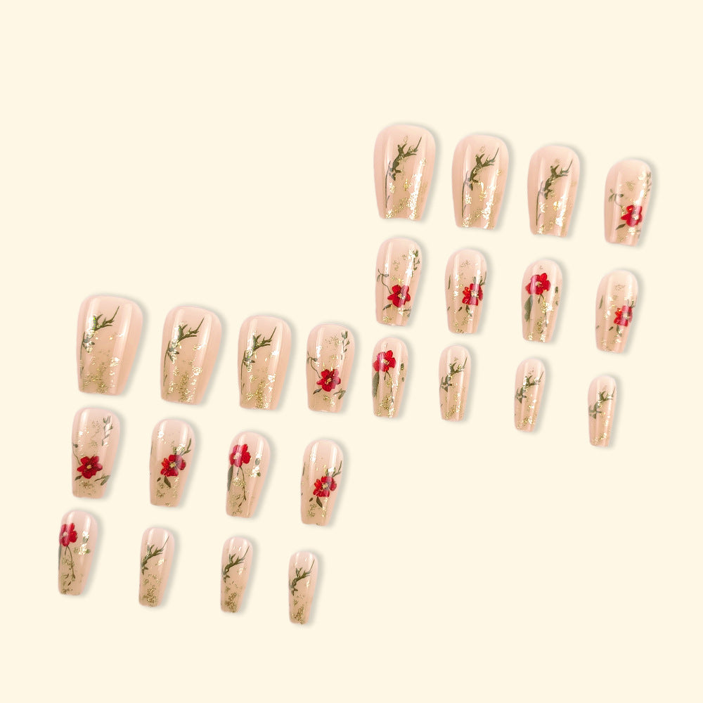 Gold Glitter Nail Tips Red Rose Nails - Novair-product name