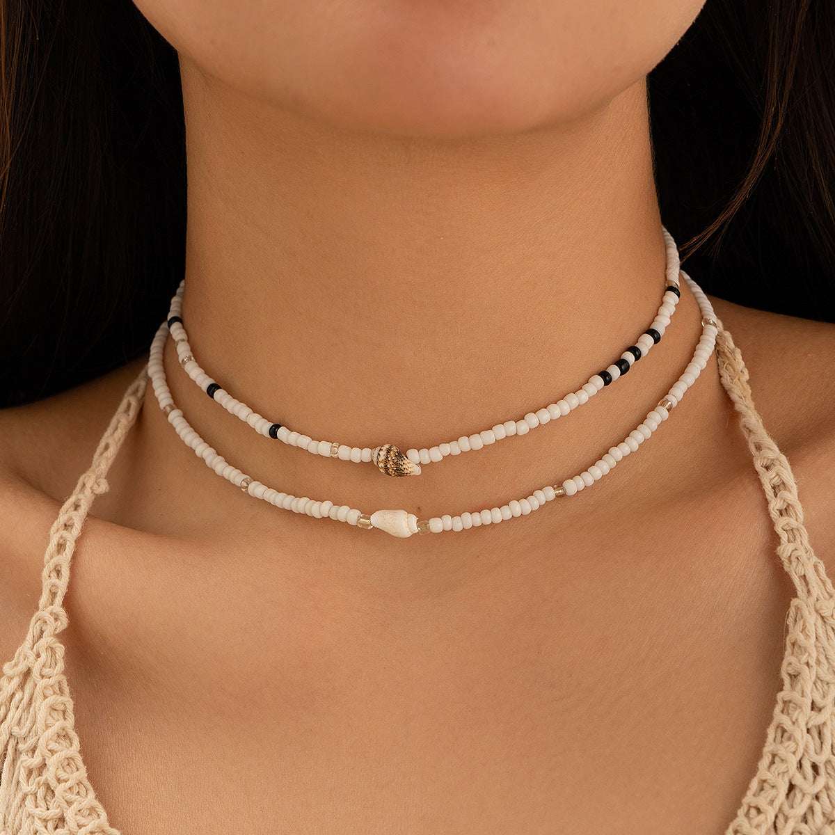 Mixed Color Bead Simple Conch Multi-layer Necklace - Novair-product name