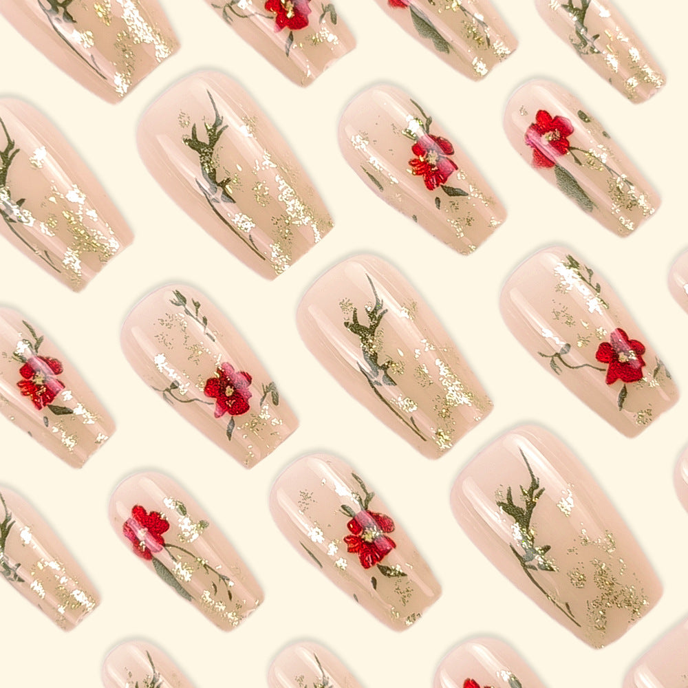 Gold Glitter Nail Tips Red Rose Nails - Novair-product name