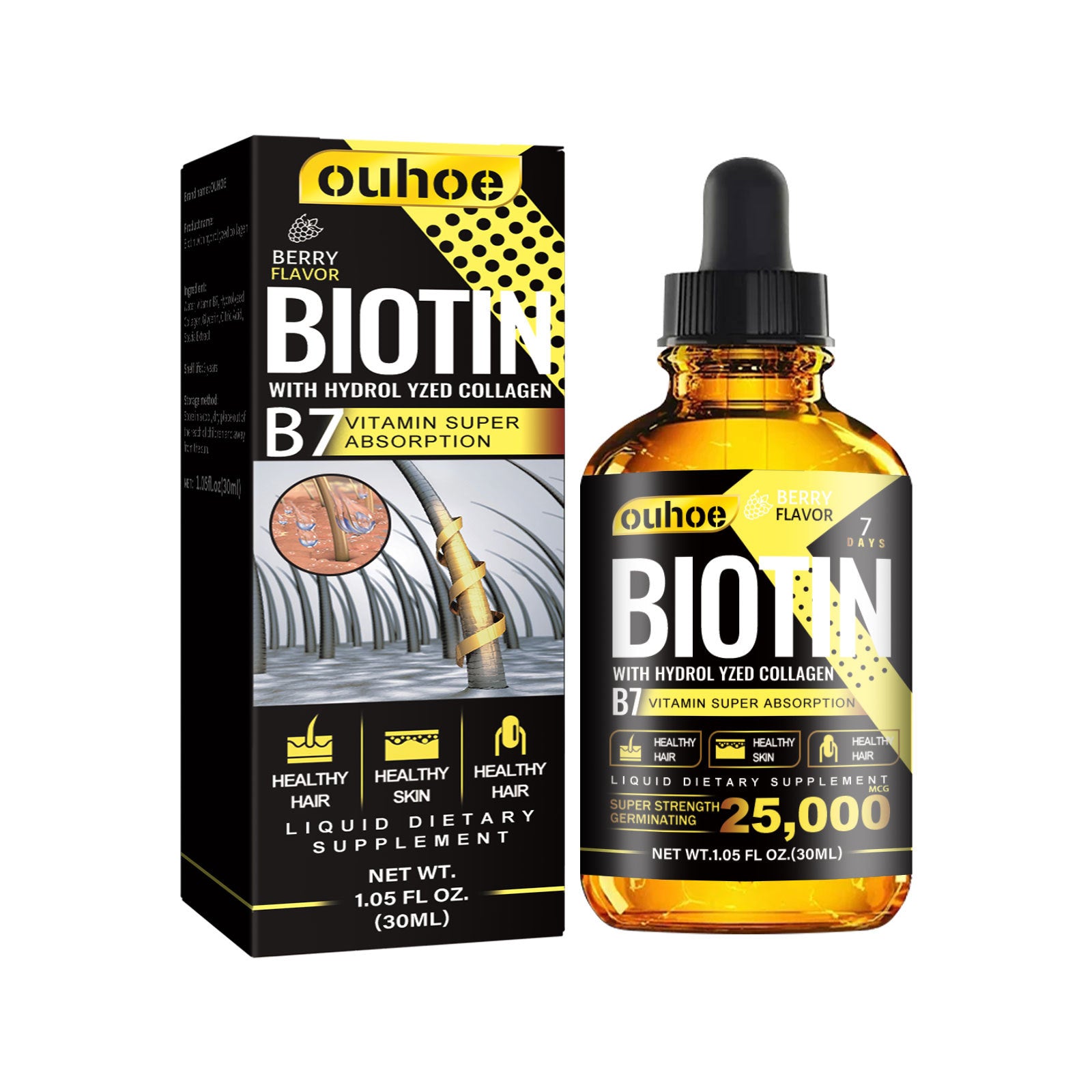 RESEARCH Liquid Biotin & Collagen Hair Growth Drops  - Biotin And Liquid Collagen Supplement For Men & Women - Glowing Skin Support, Healthy Hair & Nail Growth - Novair-product name