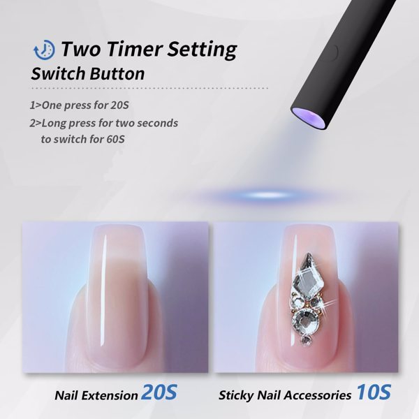 UV For Gel Nails, Mini U V LED Nail Light Handheld, With Bracket, Portable Nail Dryer, Rechargeable USB Wireless, For Fast Drying, Black - Novair-product name