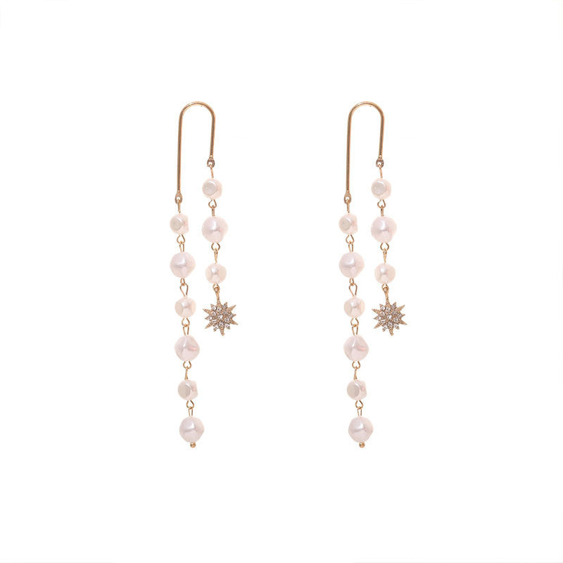European And American Style Long Tassel Pearl Chain Earrings - Novair-product name