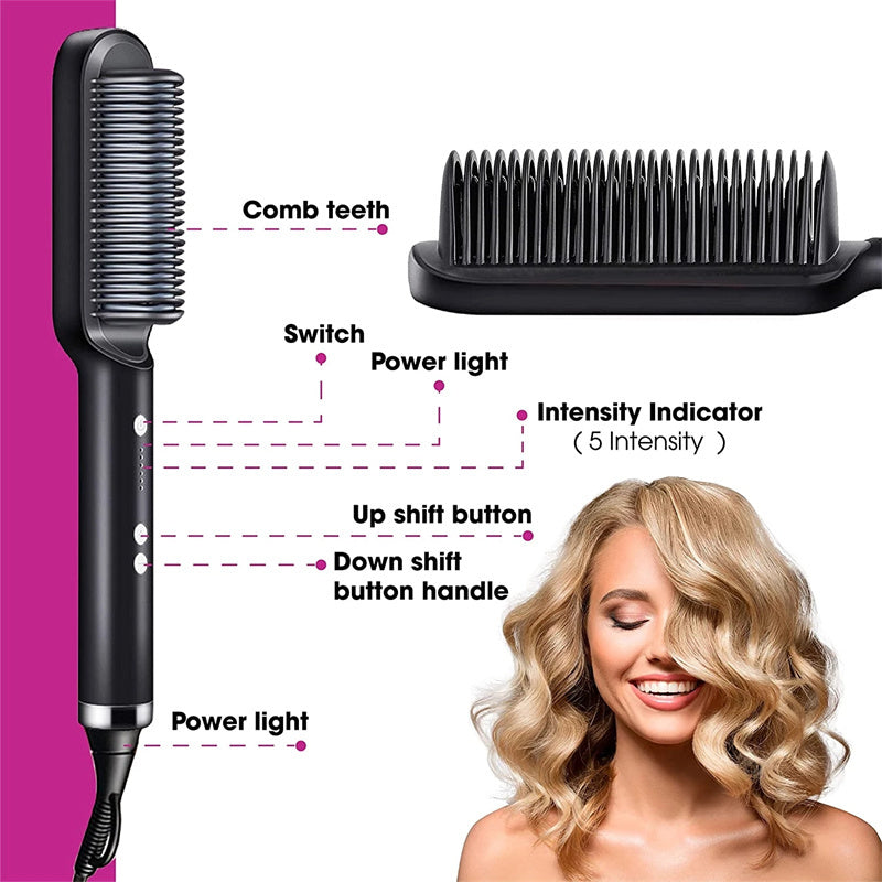 New 2 In 1 Hair Straightener Hot Comb Negative Ion Curling Tong Dual-purpose Electric Hair Brush - Novair-product name