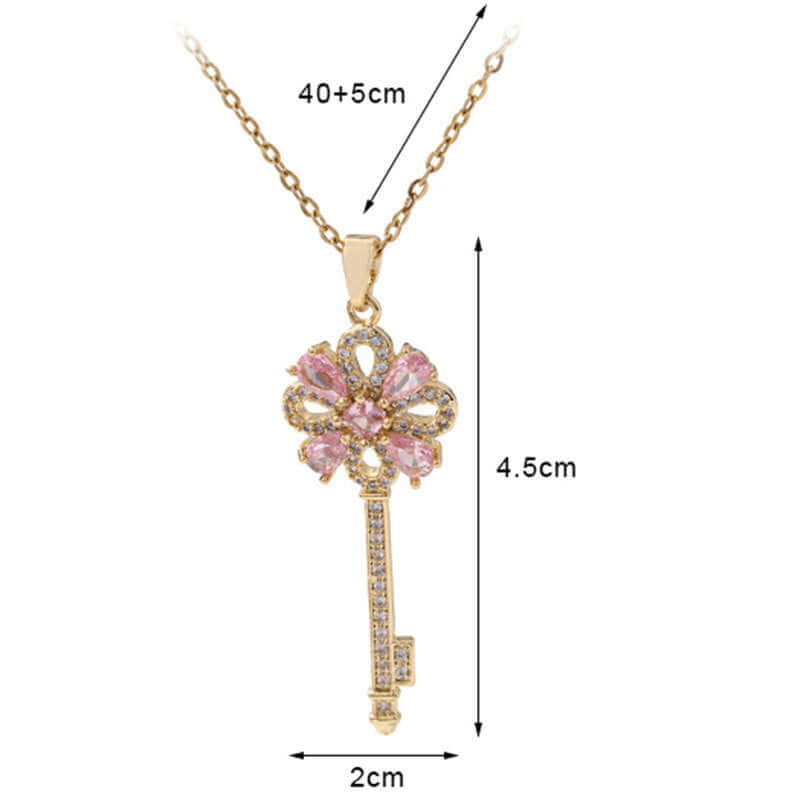 Women's Creative Retro Key Flower Necklace Clavicle Chain Jewelry - Novair-product name