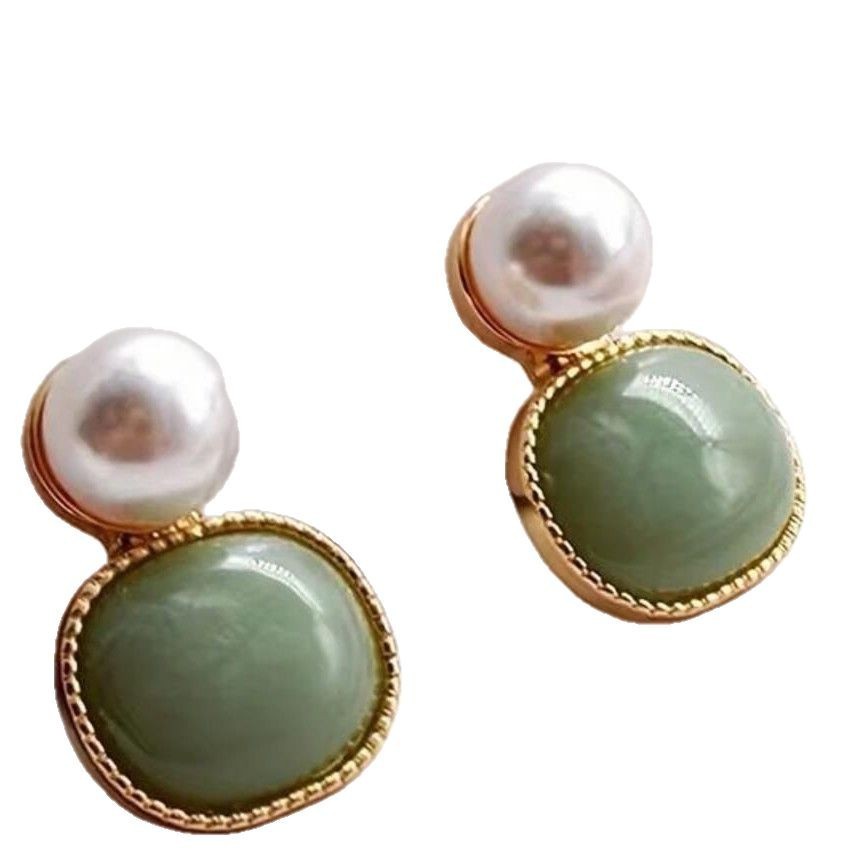 New Chinese Style Vintage Court Style Green Crystal Pearl All-match Stud Earrings - Novair-product name