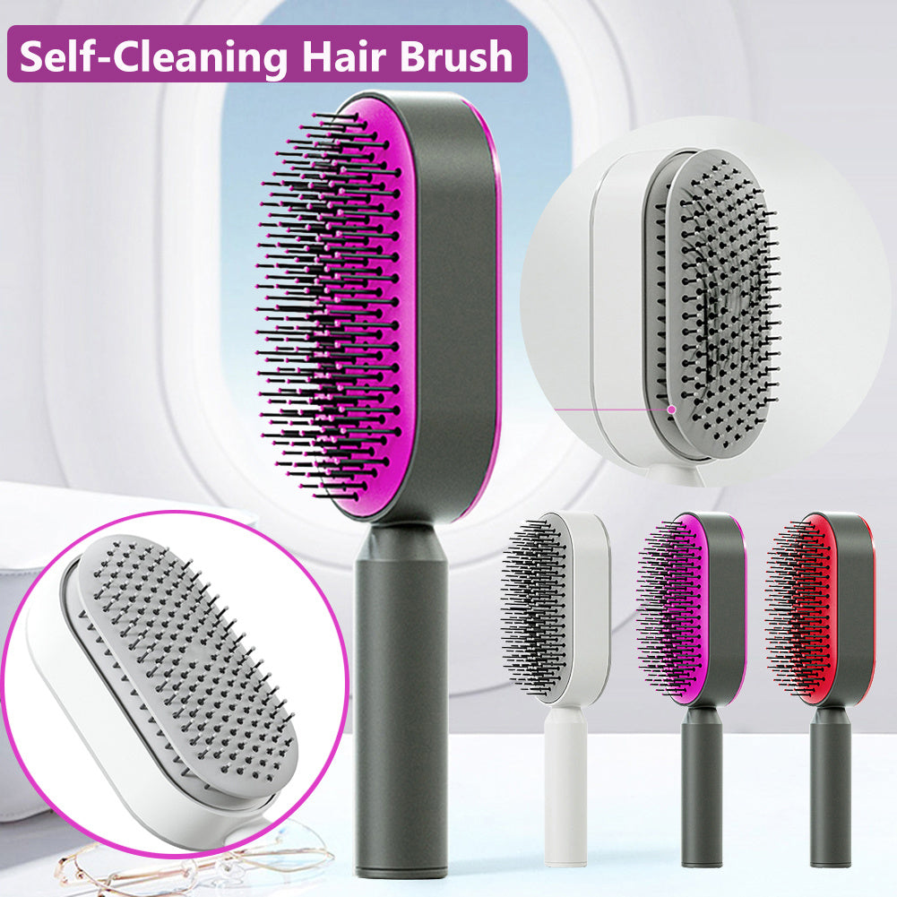 Self Cleaning Hair Brush For Women One-key Cleaning Hair Loss Airbag Massage Scalp Comb Anti-Static Hairbrush - Novair-product name