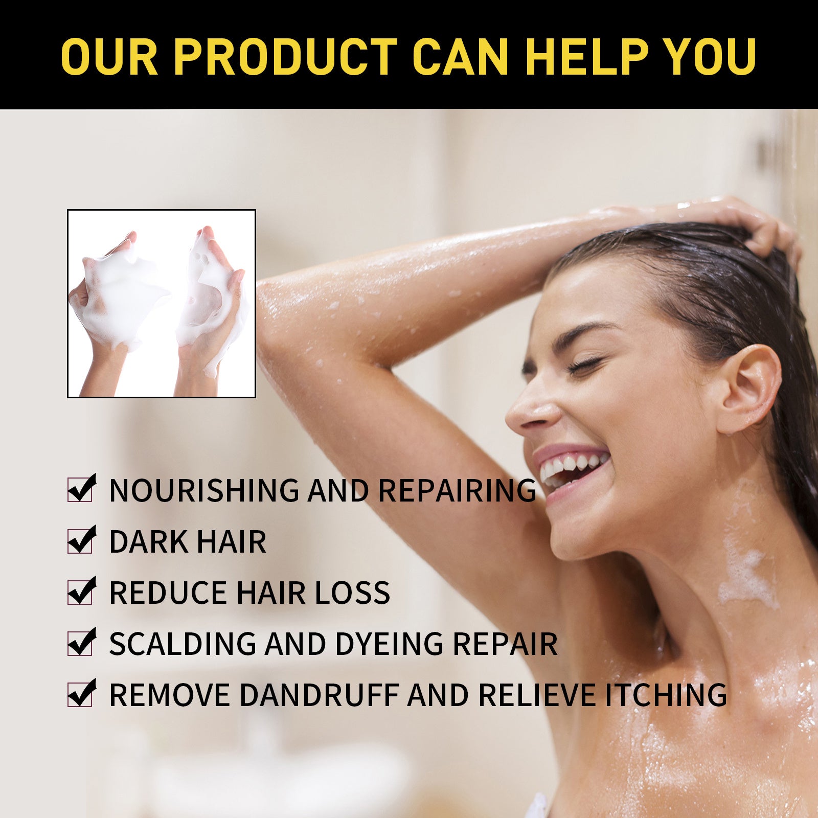 EELHOE Black Shampoo Natural Brown He Shou Wu Black Moisturizing Shampoo Cleansing & Repairing Softening Shampoo - Novair-product name