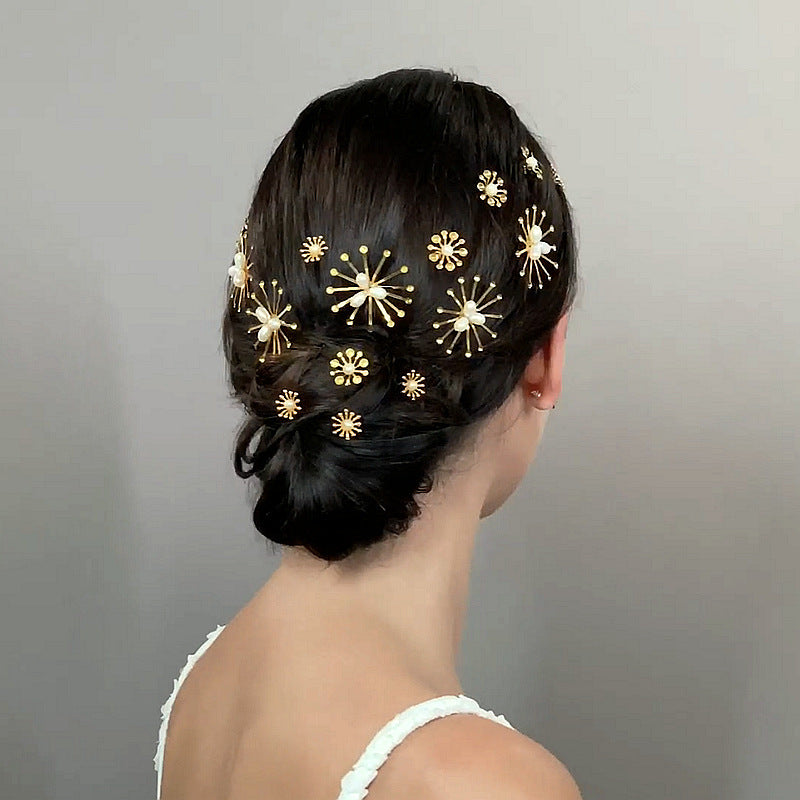 Bridal Hair Accessories INS Net Star Burst Pearl Hairpin