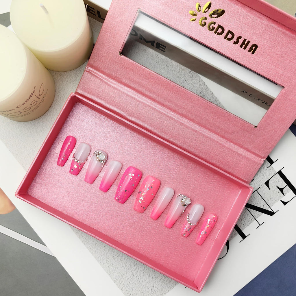 GGddsha Nails Handmade Pmma Acrylic Nails Press On NailsShort Reusable Fake False Nails Kit With Box Gifts ForWomen,Blush Elegance - Novair-product name