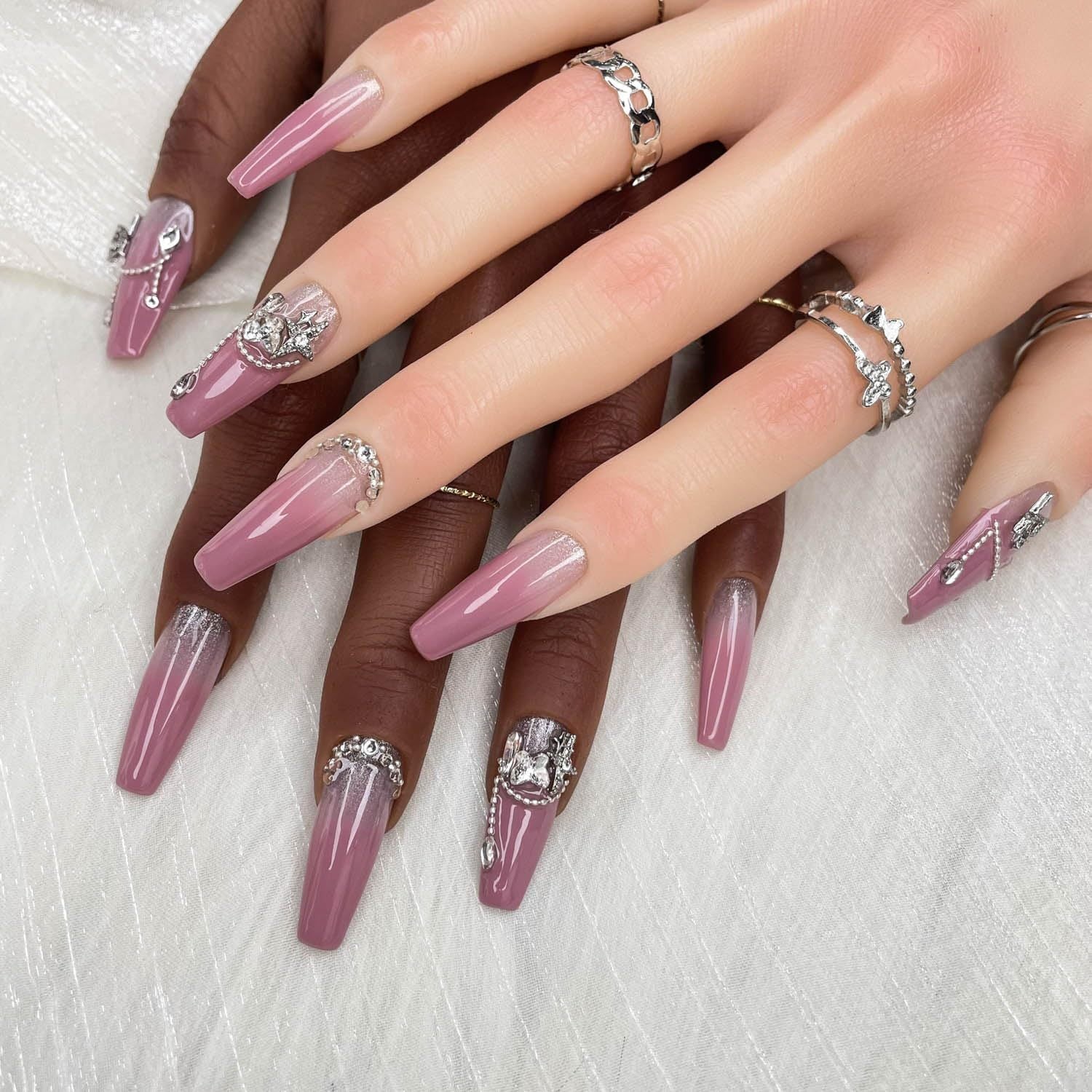 GGDDSHA Handmade Press On Nails, Luxury & Custom FakeNails 3D Handmade Reusable UV Finished False Nails, Hand-Painted Nail,Lavender Luster - Novair-product name