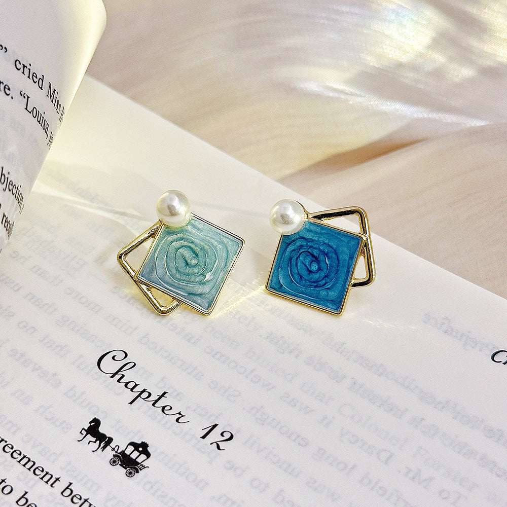 Geometric Drop Oil Contrast Color Haze Blue Ear Studs - Novair-product name