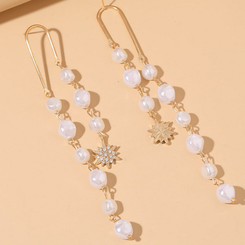 European And American Style Long Tassel Pearl Chain Earrings - Novair-product name