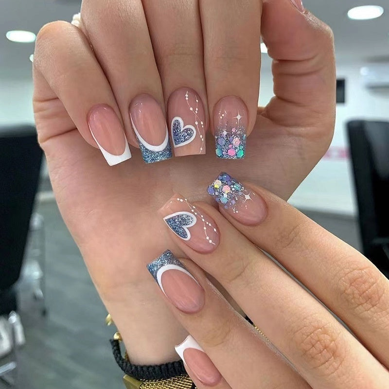 Purple French Armor Pattern Nails French - Novair-product name