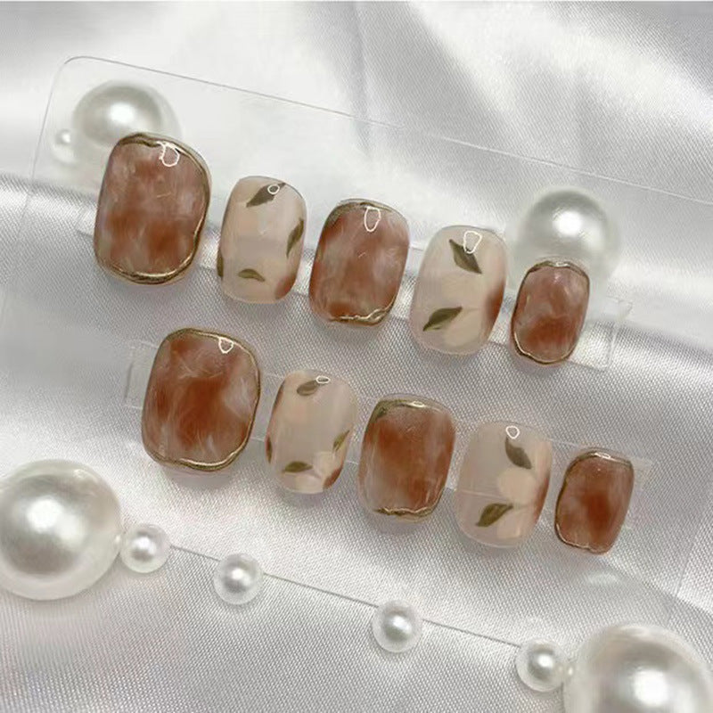 Handmade Camellia Wearing Nail Art Fake Nails Removable - Novair-product name