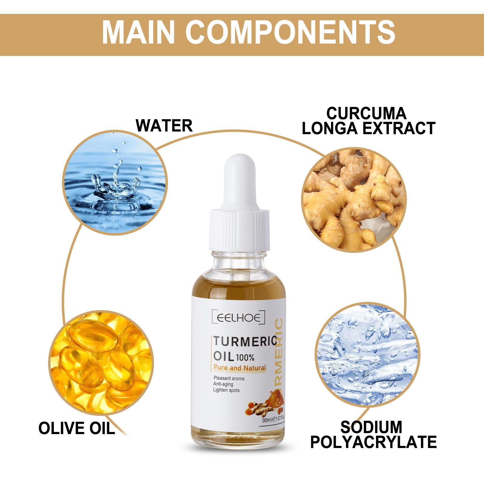 EELHOE Turmeric Dark Spot Correcting Serum Face Care Spot Moisturizing Nourishing Repairing Complexion Serum - Novair-product name