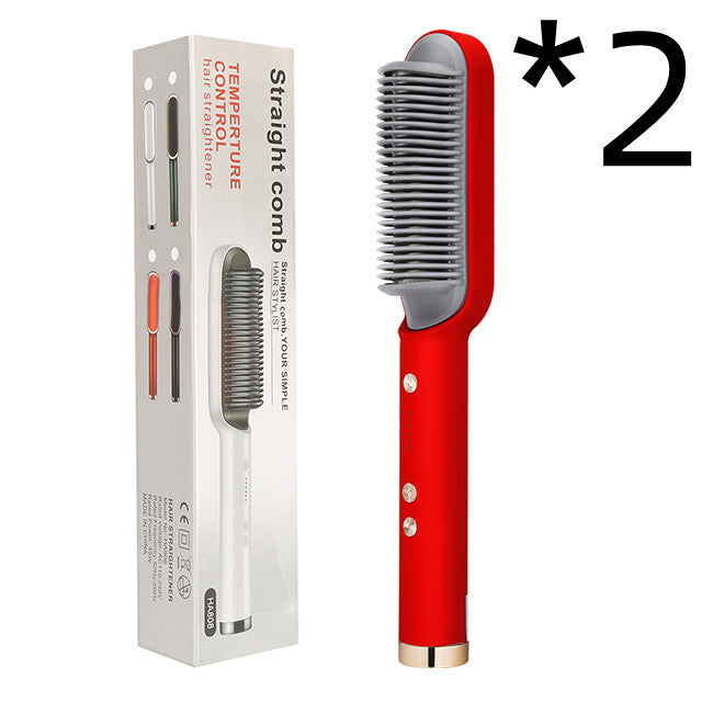 New 2 In 1 Hair Straightener Hot Comb Negative Ion Curling Tong Dual-purpose Electric Hair Brush - Novair-product name