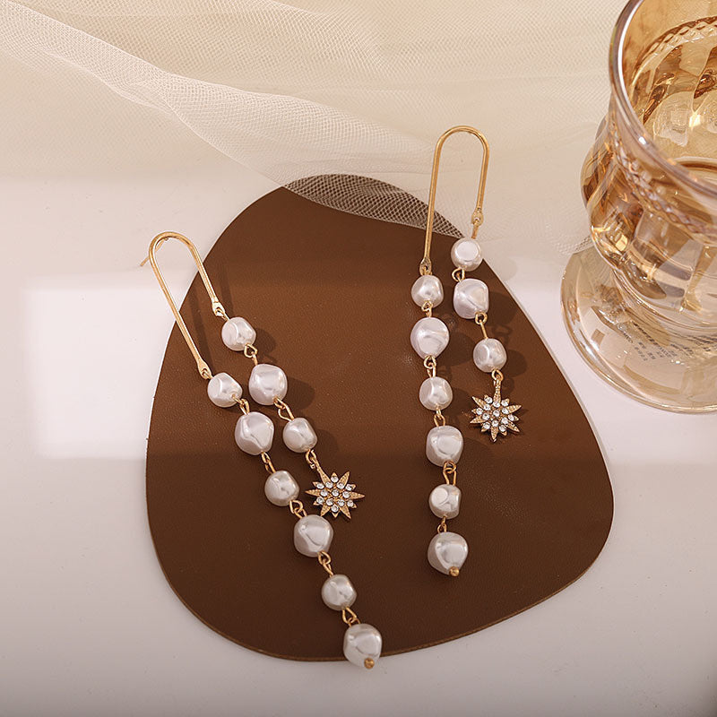 European And American Style Long Tassel Pearl Chain Earrings - Novair-product name
