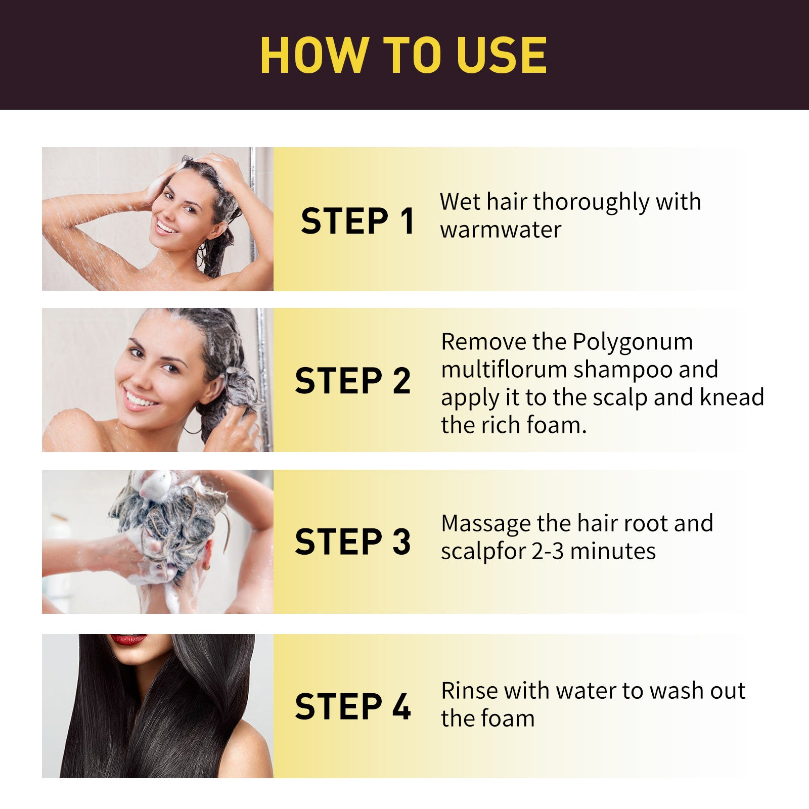 EELHOE Black Shampoo Natural Brown He Shou Wu Black Moisturizing Shampoo Cleansing & Repairing Softening Shampoo - Novair-product name