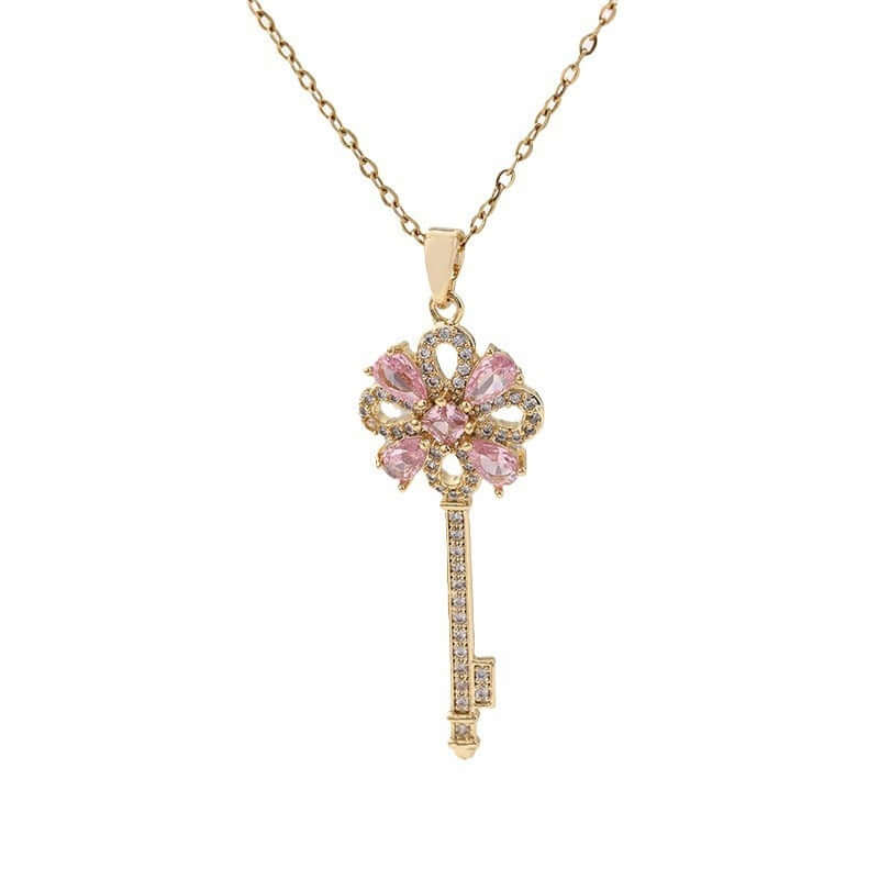Women's Creative Retro Key Flower Necklace Clavicle Chain Jewelry - Novair-product name